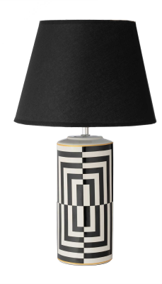 L'arte di nacchi - Lampada da tavolo motivo geometrico bianco e nero D30 H51