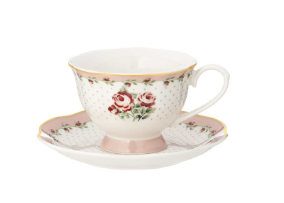 L'Arte di Nacchi - Set 4 tazze tè rosa con bordo oro