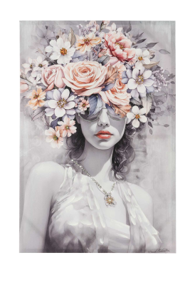 L'arte di nacchi - Tela con donna e fiori a rilievo 80x80