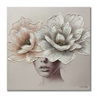 Tela su cornice con fiori a rilievo 122x4,5xH82 - L'arte di nacchi