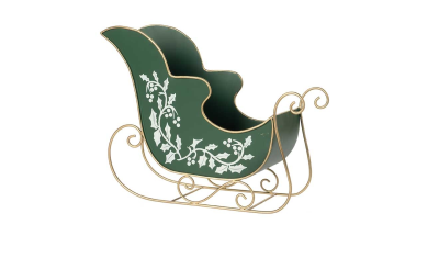 L’Arte di nacchi - Slitta natalizia decorativa in metallo verde L39xP15xH32