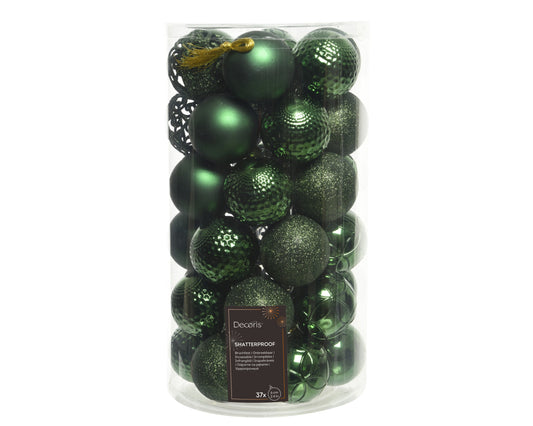 Sfere natalizie in plastica verdi confezione 37pezzi D6cm - Kaemingk