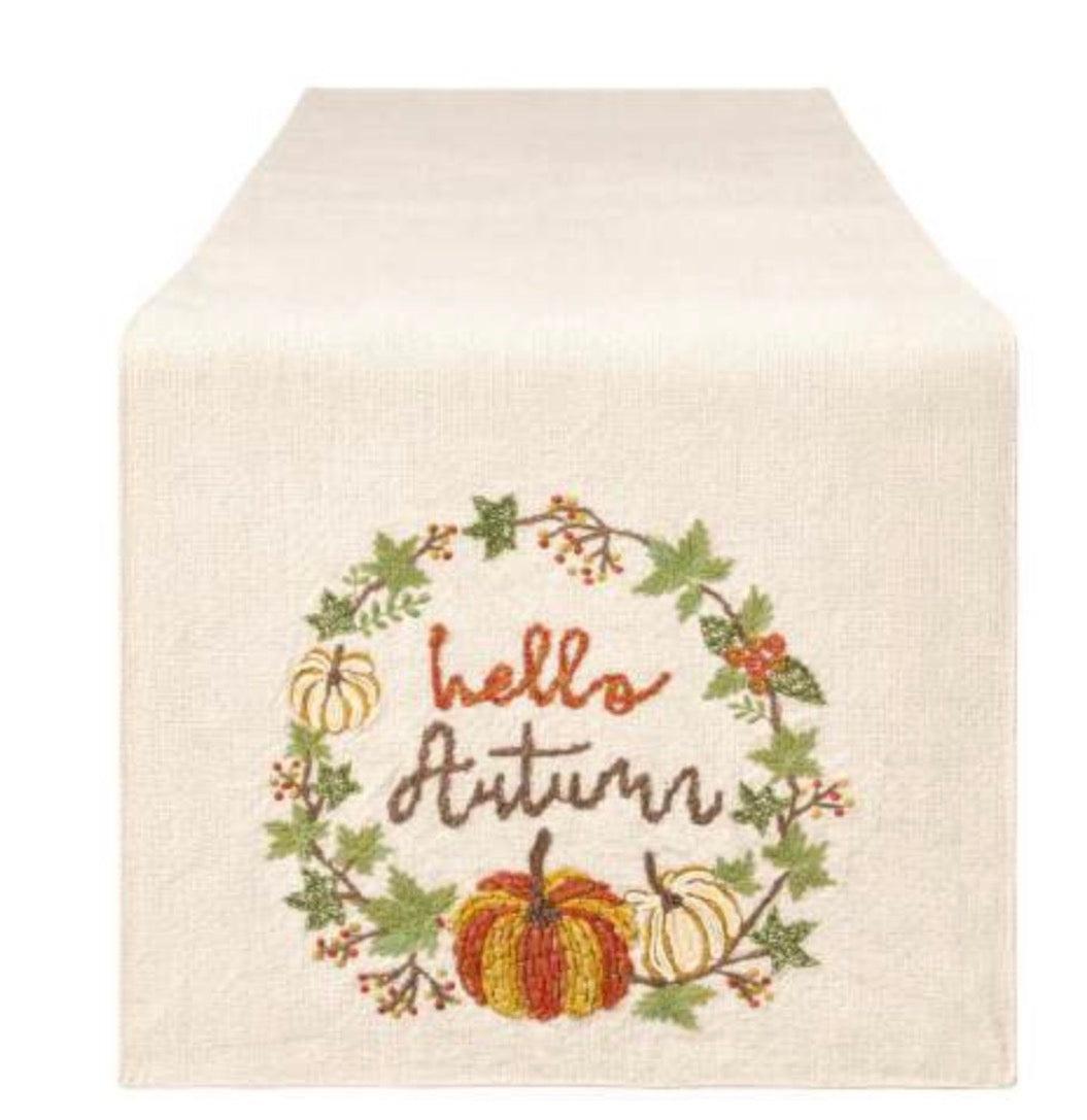 Runner ‘Amber’ con scritta Hello Autumn con zucca 160x45 - Clodette