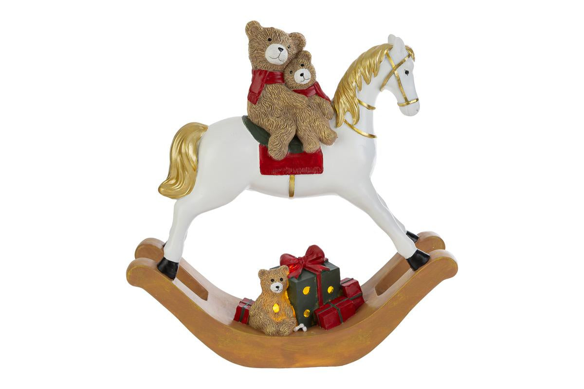 cavallo a dondolo con orsetti a led decoro natalizio L27xP8xH28 - Le stelle