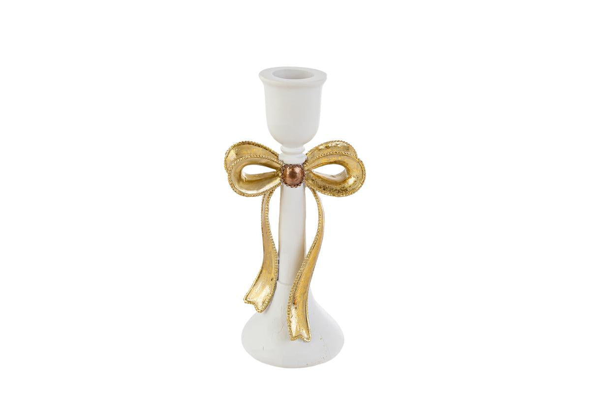 Portacandele fiocco bianco e oro L9,5x7,5xH20 - Le stelle