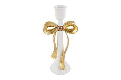 Portacandele fiocco bianco e oro L12,5x9xH26 - Le stelle
