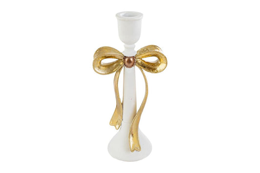 Portacandele fiocco bianco e oro L12,5x9xH26 - Le stelle
