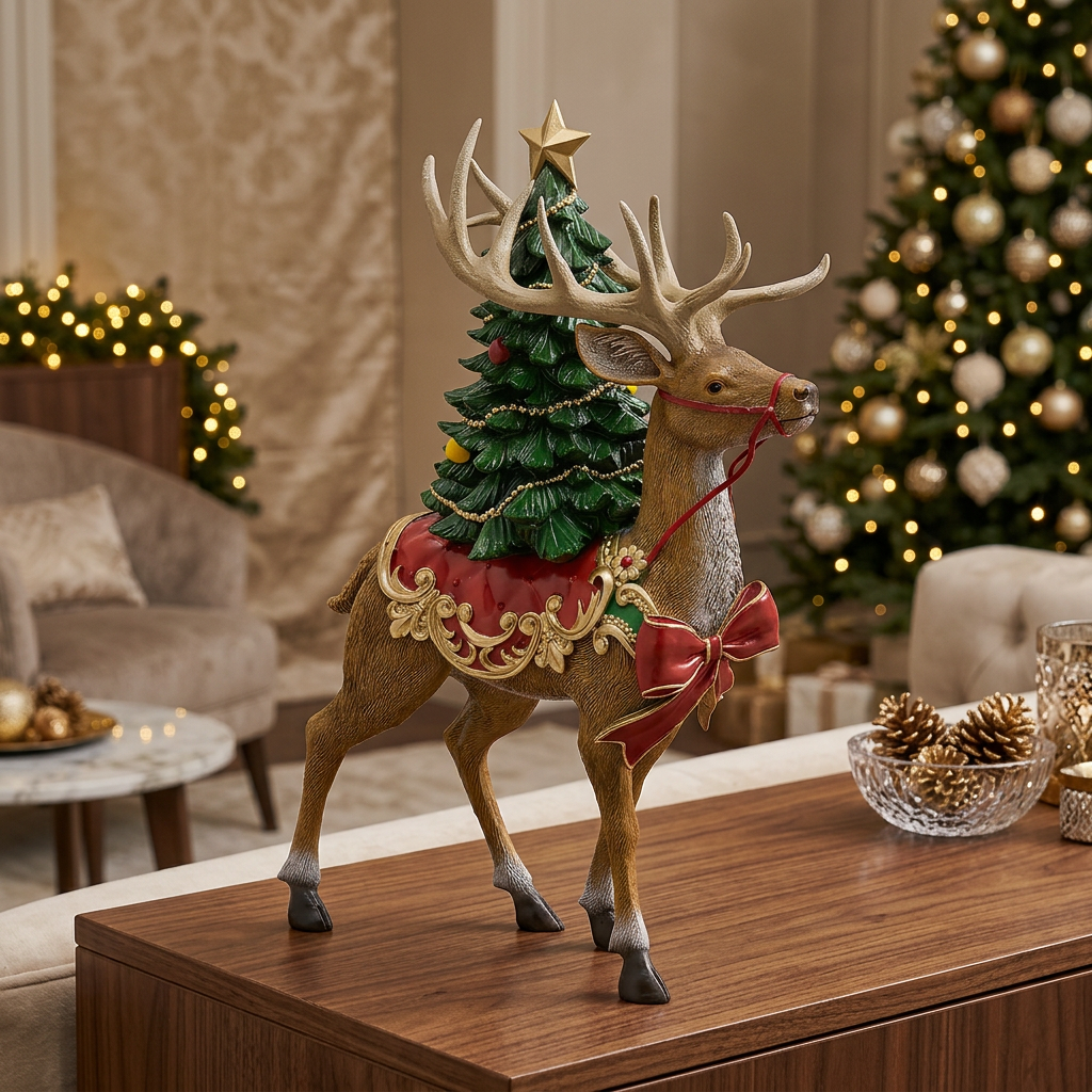Decoro natalizio renna con albero L31xP13xH44 - EDG
