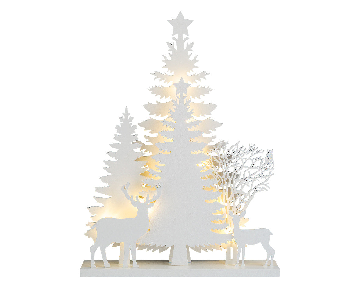 Decoro natalizio paesaggio in legno bianco con led 30x5,5x40h - Kaemingk