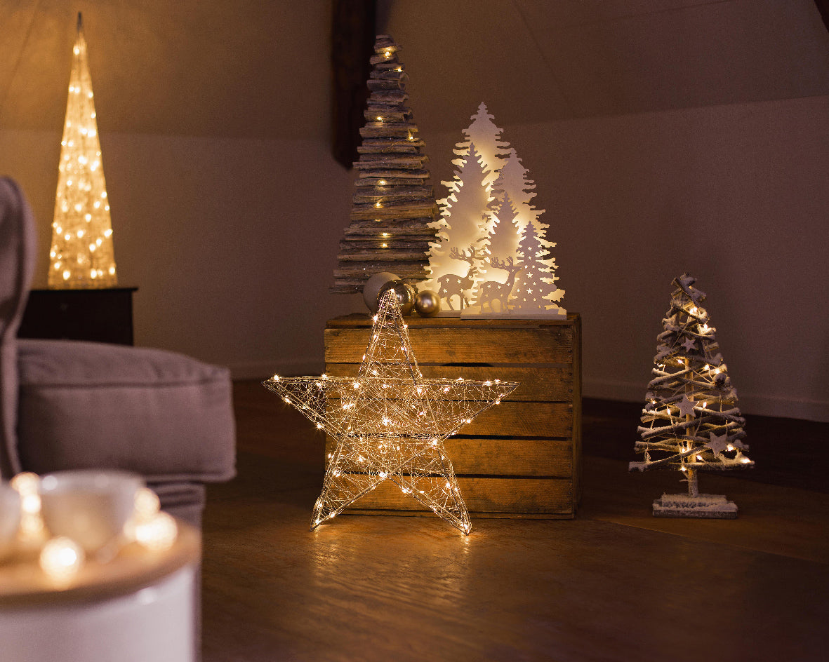 Decoro natalizio paesaggio in legno bianco con led 22x5x22h- Kaemingk