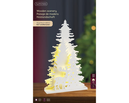 Decoro natalizio paesaggio in legno bianco con led 22x5x22h- Kaemingk