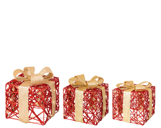 Tris Pacchi luminosi rossi e oro con batterie - Lumineo