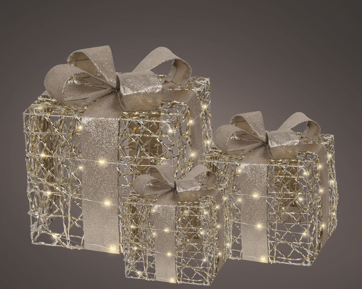 Set di 3 pacchi natalizi oro con LED  - Kaemingk