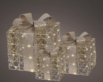 Set di 3 pacchi natalizi oro con LED  - Kaemingk