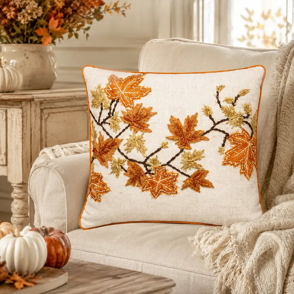 Cuscino quadrato ‘Amber’ con foglie 45x45 - Clodette