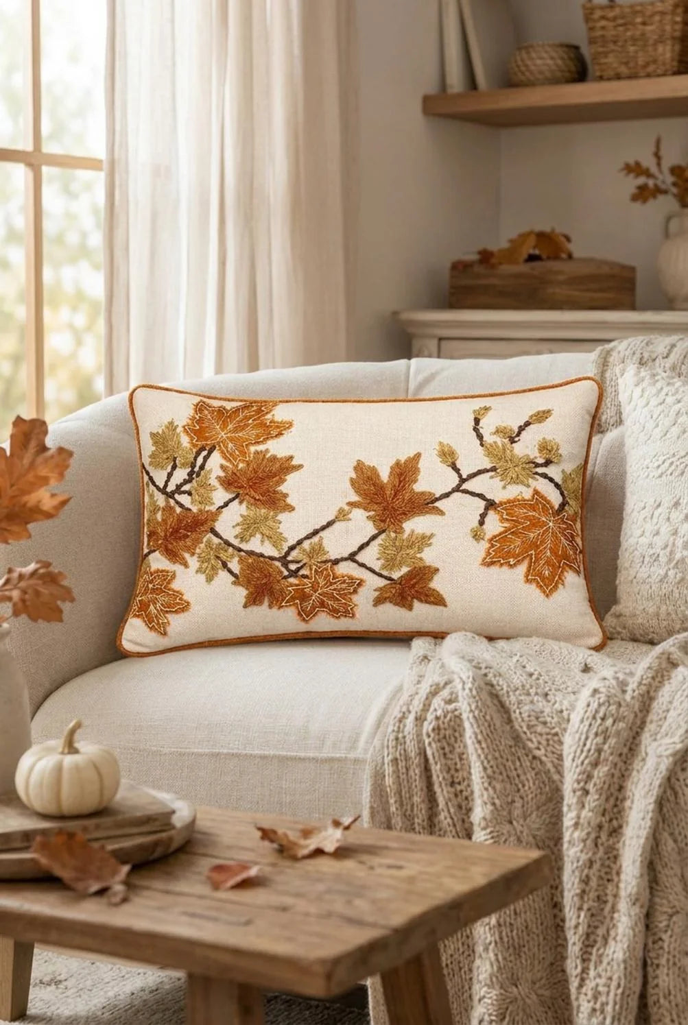 Cuscino quadrato ‘Amber’ con foglie 50x35 - Clodette