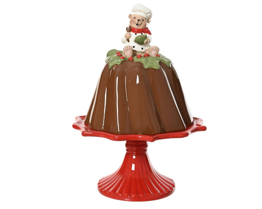 Alzata con cupola a forma di budino in ceramica natalizia D23 H31 - EDG