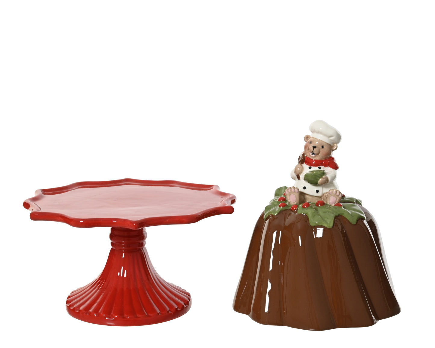 Alzata con cupola a forma di budino in ceramica natalizia D23 H31 - EDG