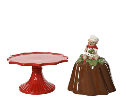 Alzata con cupola a forma di budino in ceramica natalizia D23 H31 - EDG