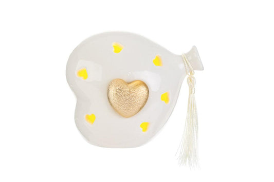 Cuore a palloncino porcellana led oro 11x8x11H con shopper - Le Stelle