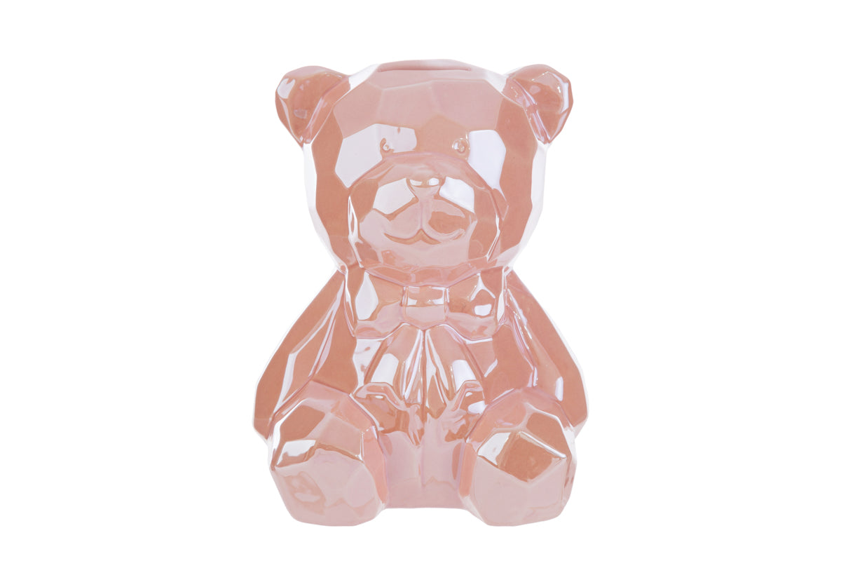 Salvadanaio a orsetto in porcellana rosa 14x13x18H - Le stelle