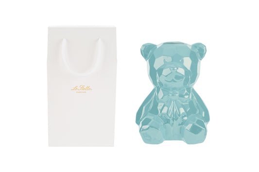 Salvadanaio a orsetto in porcellana celeste 14x13x18H - Le stelle