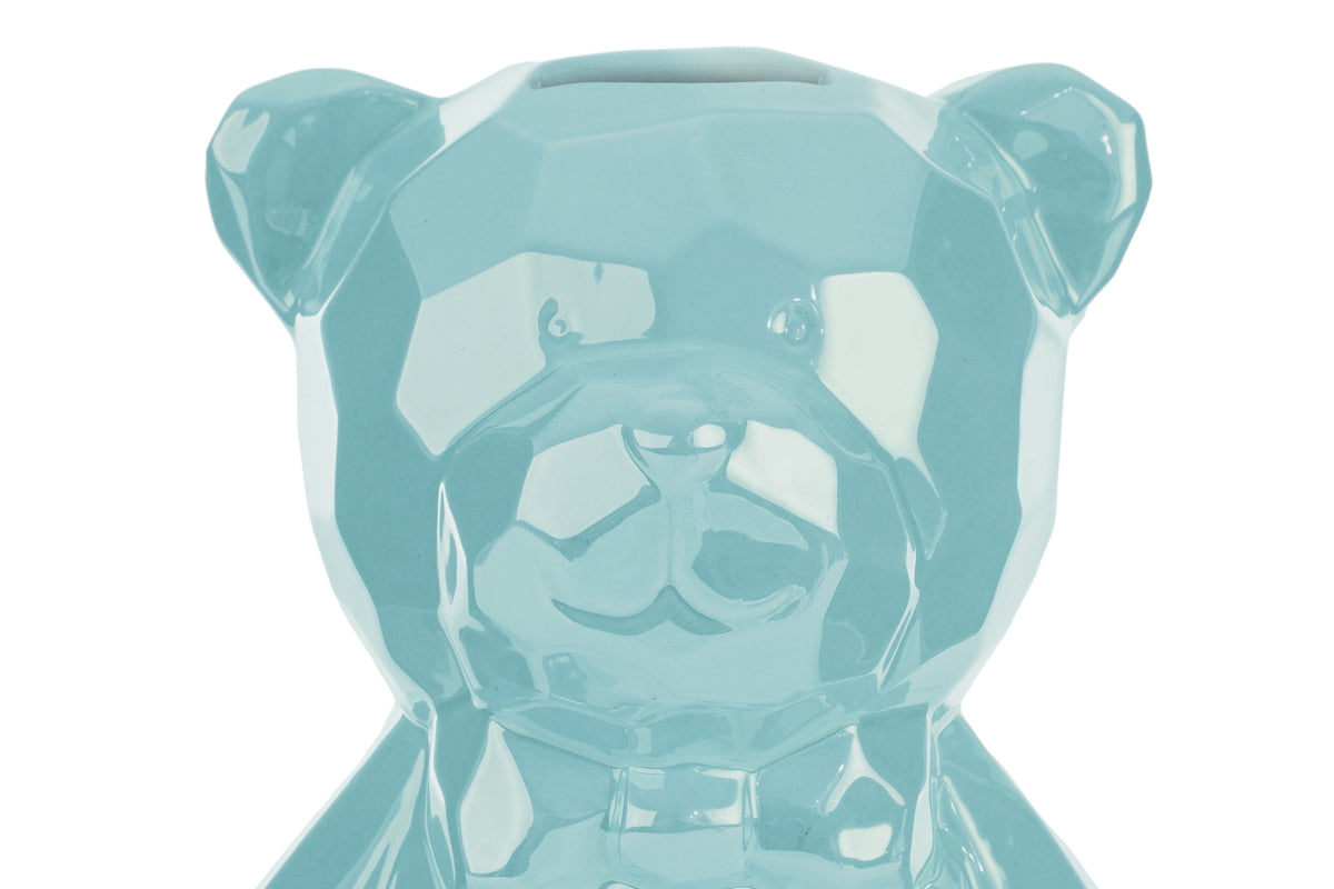 Salvadanaio a orsetto in porcellana celeste 14x13x18H - Le stelle