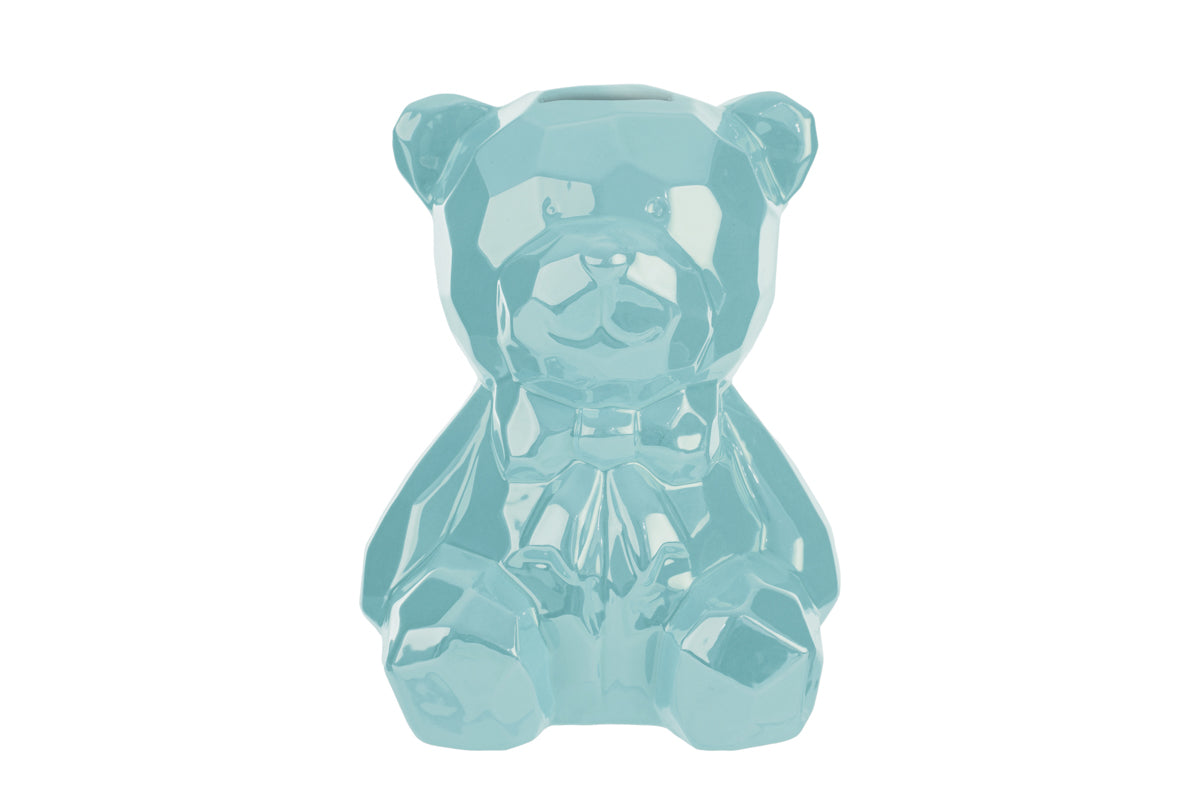 Salvadanaio a orsetto in porcellana celeste 14x13x18H - Le stelle