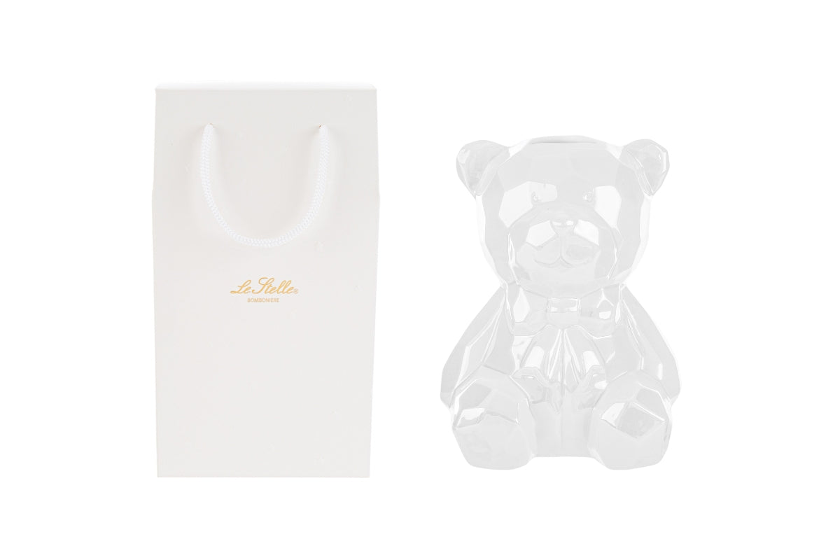 Salvadanaio a orsetto in porcellana bianco 14x13x18H - Le stelle