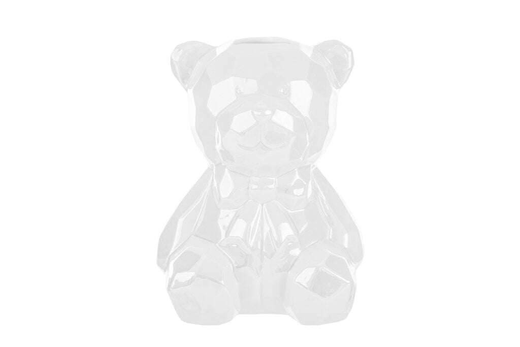 Salvadanaio a orsetto in porcellana bianco 14x13x18H - Le stelle