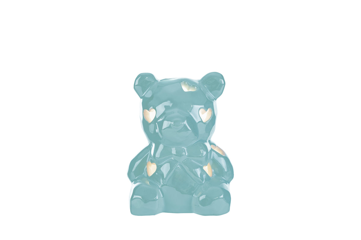 Orsetto in porcellana a led celeste 8x7,5x10H - Le Stelle