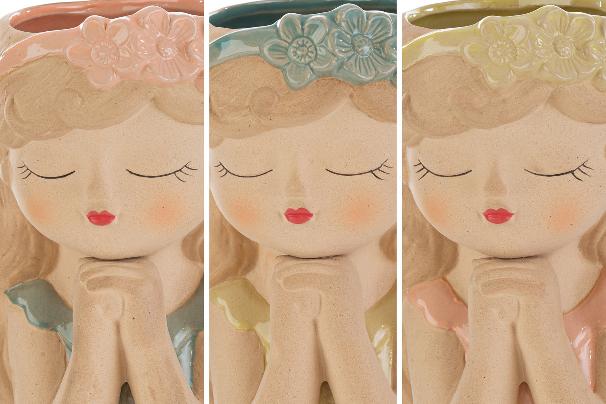 Vaso ceramica a forma di ragazza in 3 ass. 6,5x9H con shopper - Le Stelle