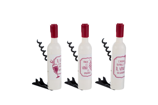 Bottiglie di vino ass. con 3 accessori per vino H11,5cm - Le Stelle