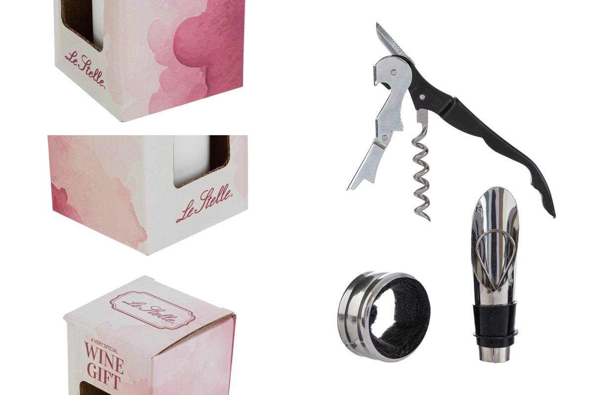 Bottiglie di vino ass. con 3 accessori per vino - Le stelle