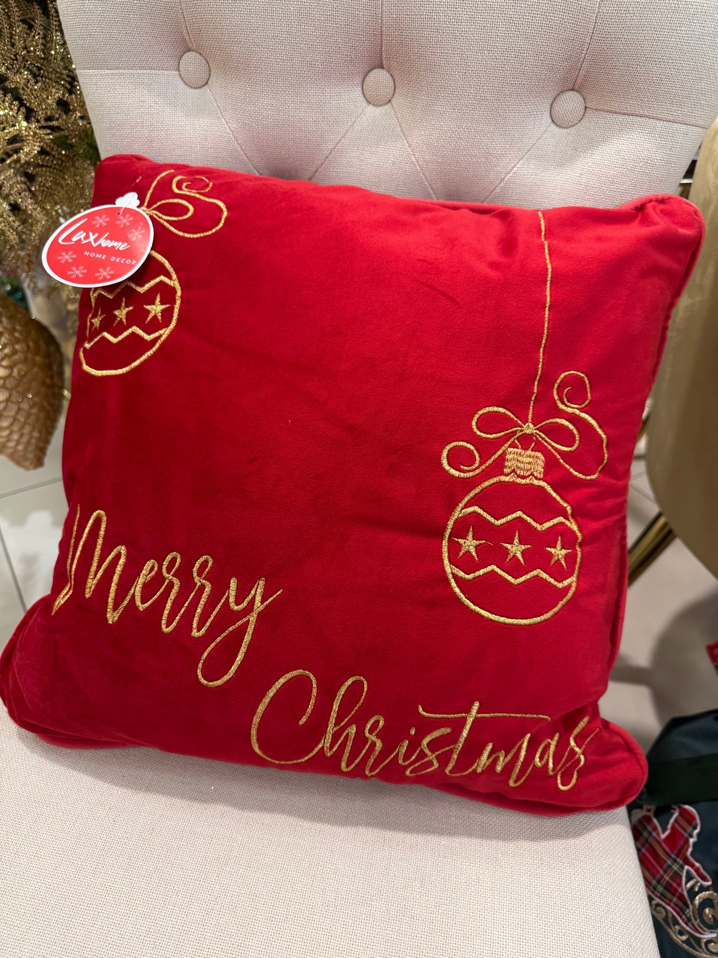 Cuscino con scritta ‘Merry Christmas e 2 sfere 47x47 - Clodette
