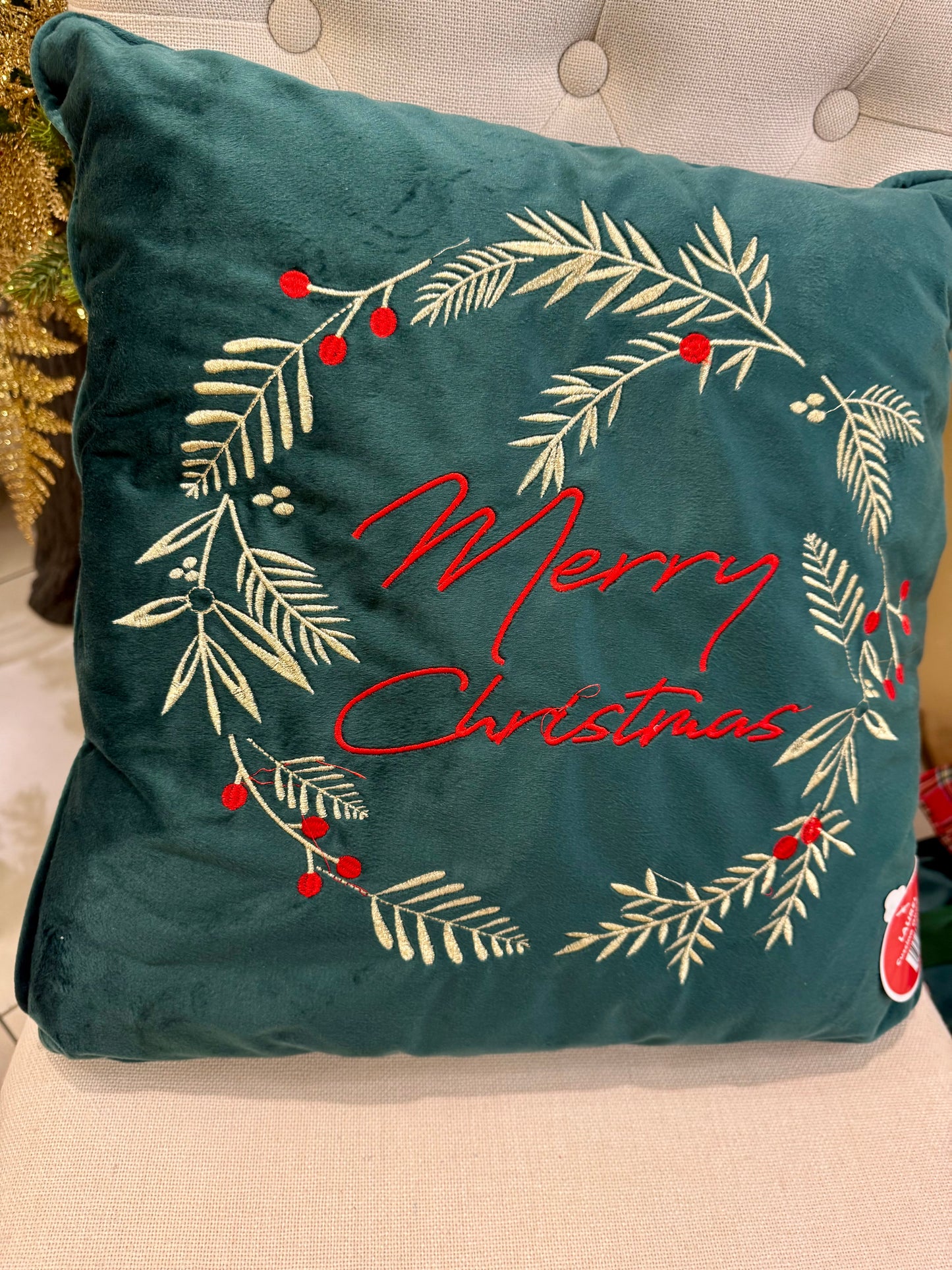 Cuscino con scritta ‘Merry Christmas e ghirlanda 47x47 - Clodette