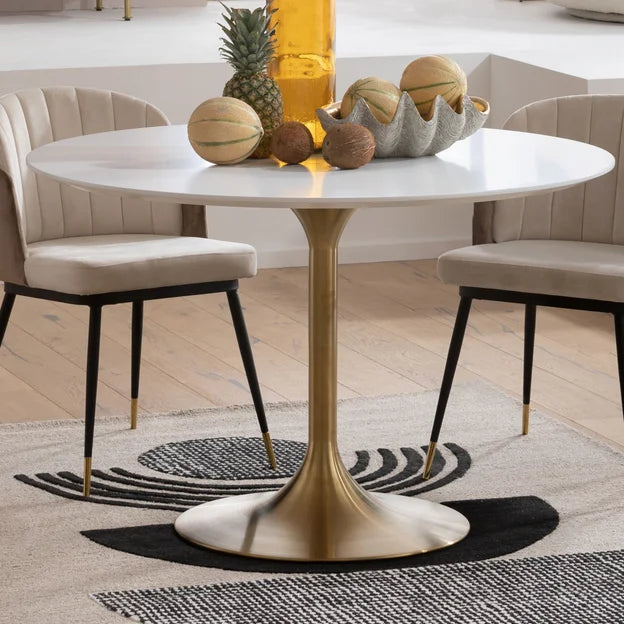 Tavolo tondo piano bianco e piede in ottone D120 - Kare design