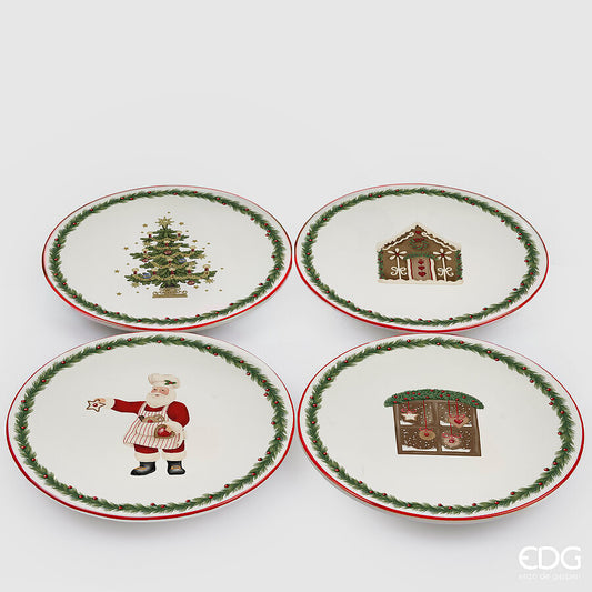 Set di 4 piattini dolce Xmas-Tree natalalizi in 4 ass. D15 H1,5 - EDG