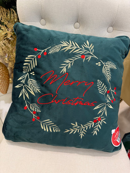 Cuscino con scritta ‘Merry Christmas e ghirlanda 47x47 - Clodette