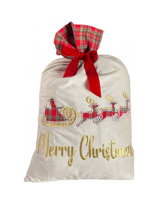 Sacco natalizio con slitta e scritta merry christmas 70x48 - Clodette