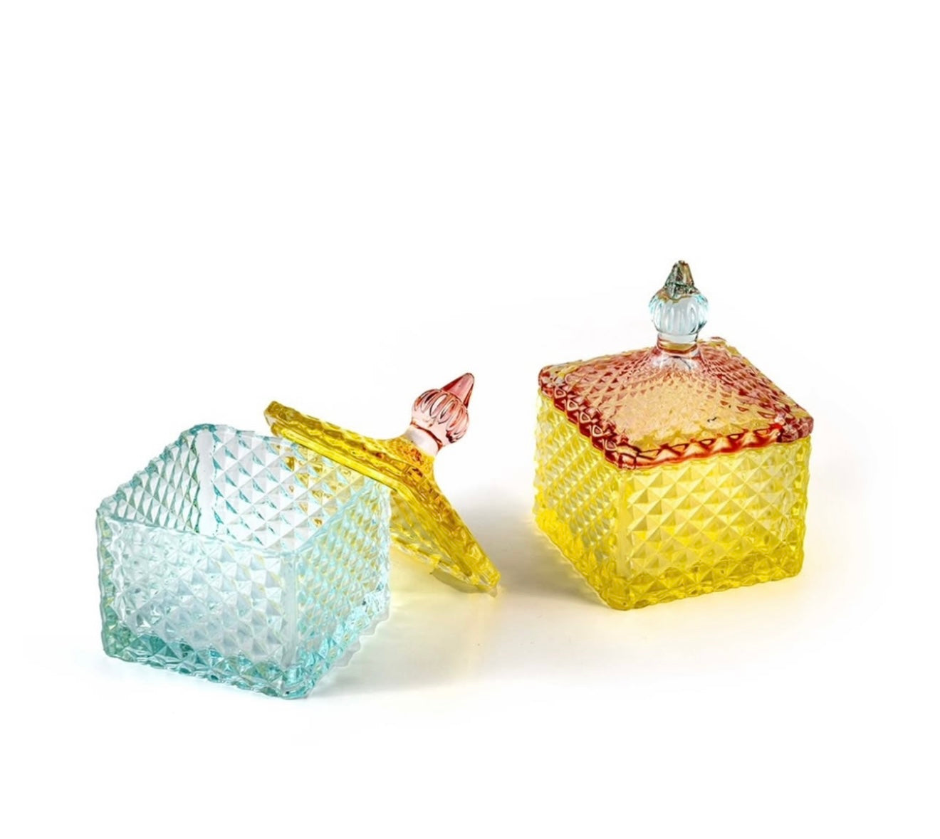 Scatole vetro 2 assortite quadrate linea ’Rainbow’  8x11,5h - Madrhelen