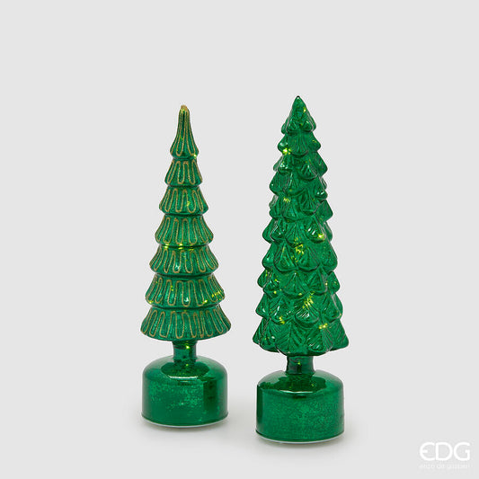 Decoro Albero 'Pino Twist' in vetro D 9 H40,5 verde - EDG