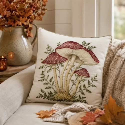 Cuscino quadrato ‘Red Story’ con funghi 45x45 - Clodette