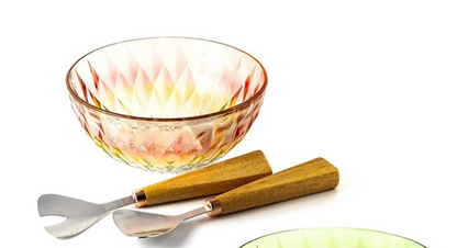 Insalatiera +2 posate linea ’Rainbow’ 23x10cm chiara - Madrhelen