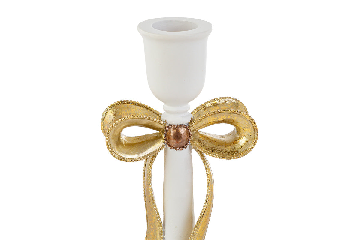 Portacandele fiocco bianco e oro L9,5x7,5xH20 - Le stelle