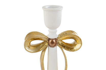 Portacandele fiocco bianco e oro L12,5x9xH26 - Le stelle