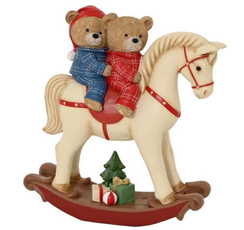 Dondolo con 2 orsi e cavallo decoro natalizio L75xP27xH80 - Le stelle