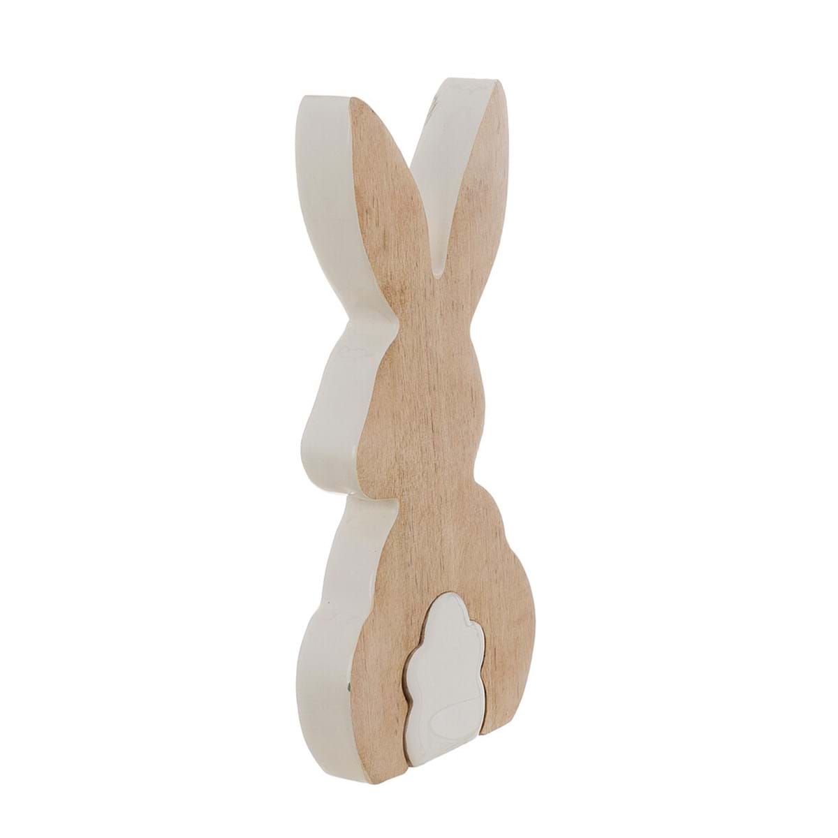 Decoro coniglietto in legno con fiore 10x2x20- Blanc Mariclò