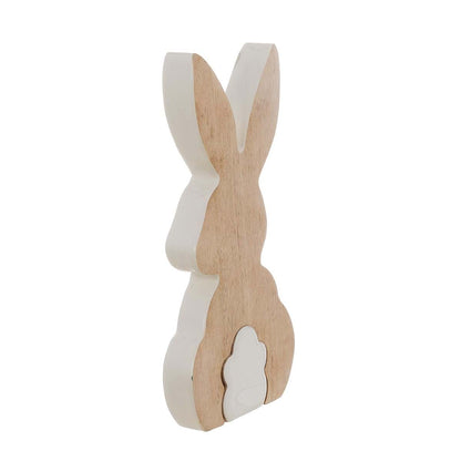 Decoro coniglietto in legno con fiore 10x2x20- Blanc Mariclò