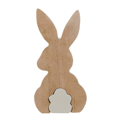 Decoro coniglietto in legno con fiore 10x2x20- Blanc Mariclò